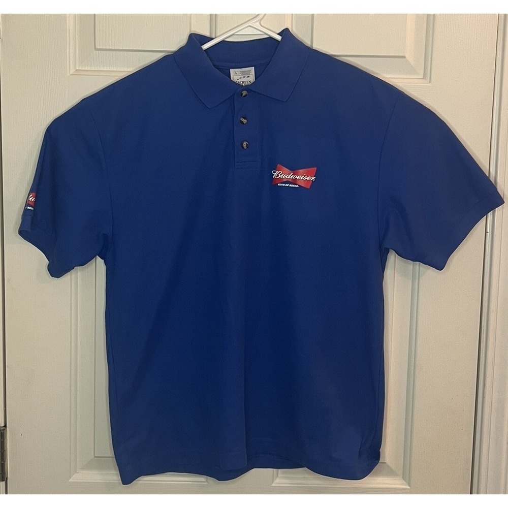 Budweiser Screen Stars‎ 65:35 Men's Large Blue Polo - Very Clean Sleeve Logo